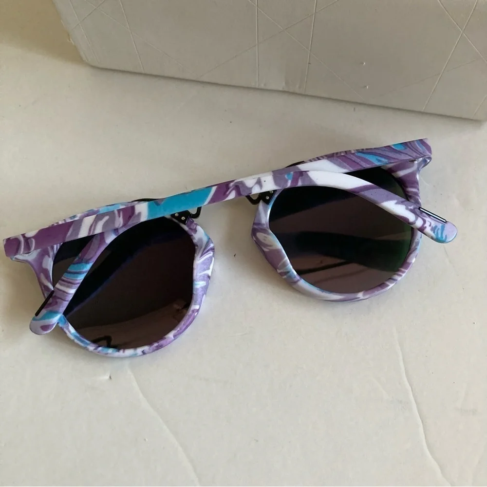 New Retro Sunglasses Marbled Trim Pink Blue White